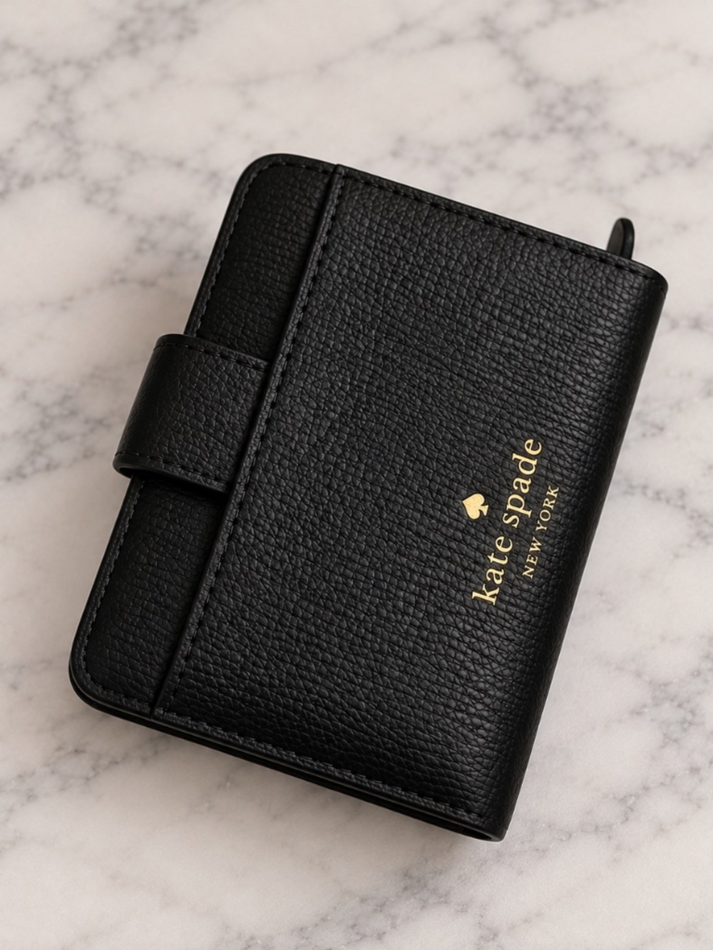 Kate Spade Black & Tan Compact Wallet with Gold Hardware